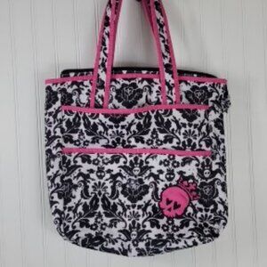 Skull & Flower Canvas Tote Bag/Beach Bag multiple pockets Inside Lined